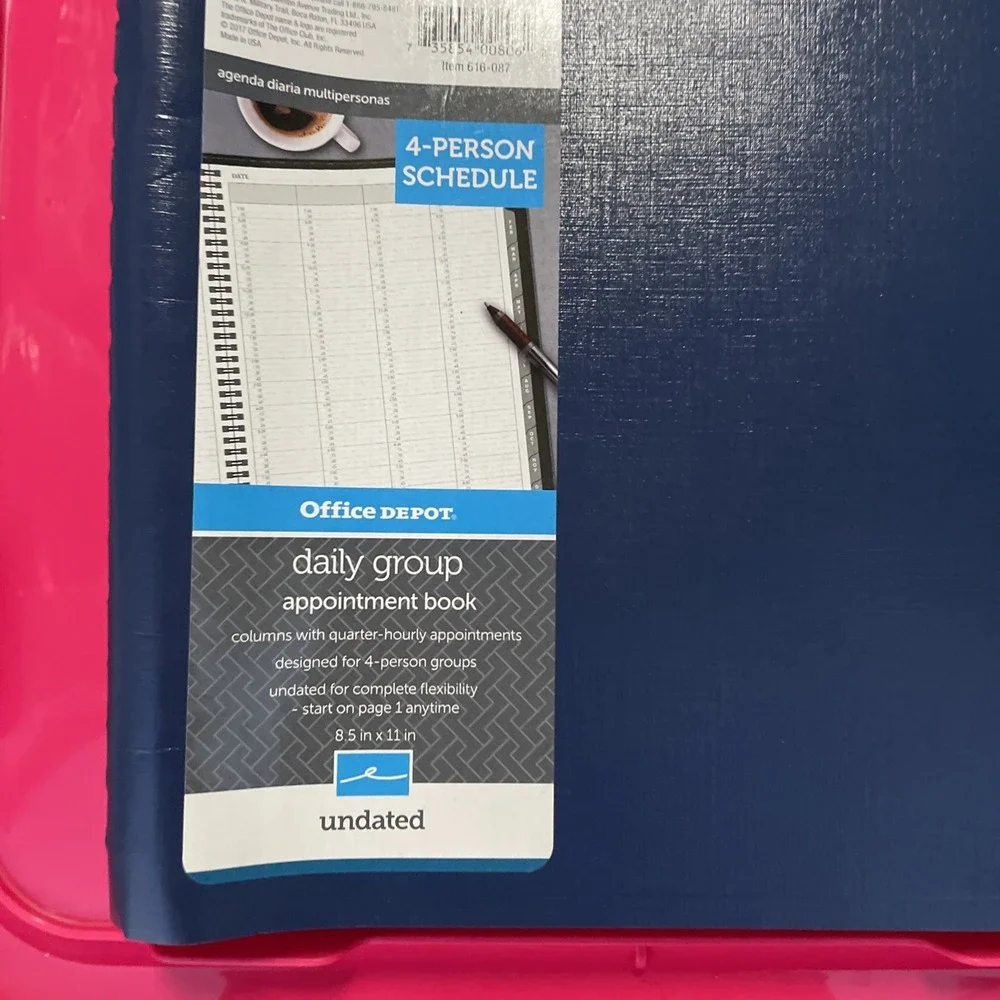 Daily Group Appointment Book 4 Person Schedule Undated navy 1/4 Hour Slots NEW
